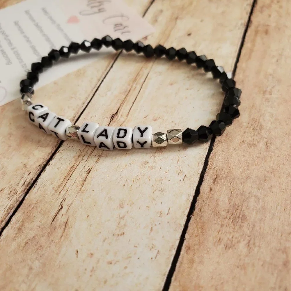 Cat Lady Jewelry, Beaded Stretch Bracelet, Gifts for Cat Ladies